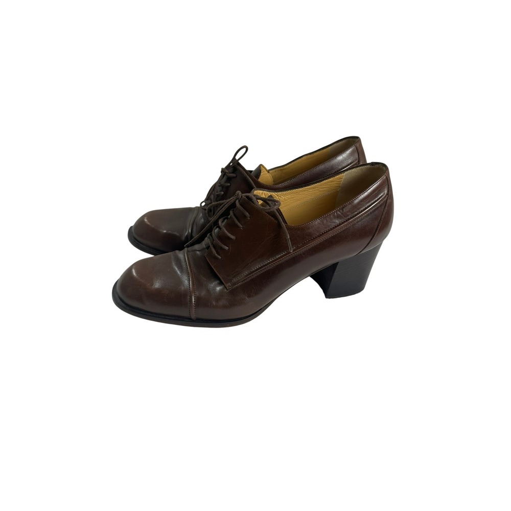 Coach Heeled Oxfords Women 10 Brown Good Italian Leather Cap Toe Block Heel